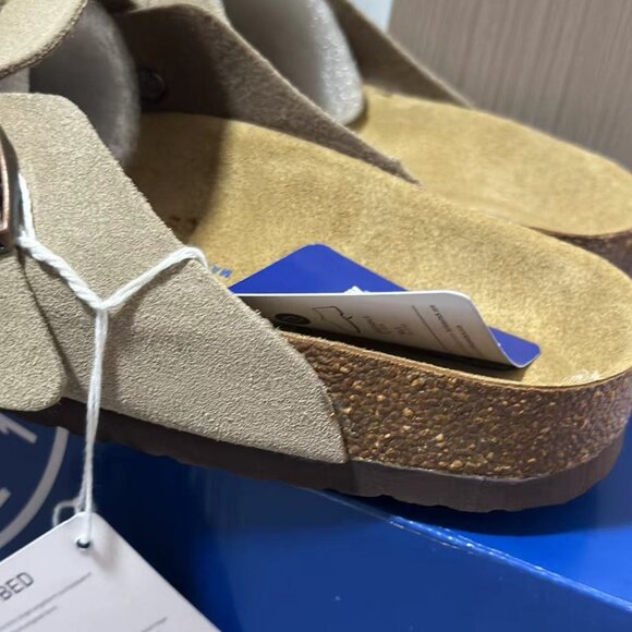 Birkenstock Boston Soft Footbed Suede Leather-Taupe Women's Shoes - Picture 2 of 5